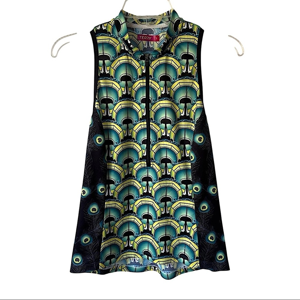 3/$20💥 Terry Women’s Cycling Tank Top‎ S 1/4 Zip Stretch Colorful Geometric